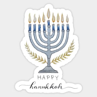 Watercolor Happy Hanukkah Menorah Sticker